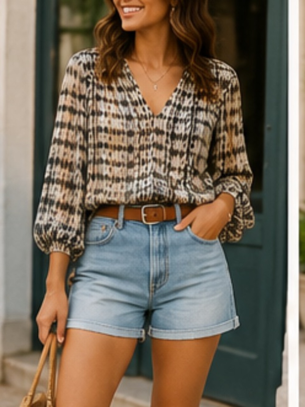 Evereve Tie Dye V Neck Puff Sleeve Sheer Blouse Top Large